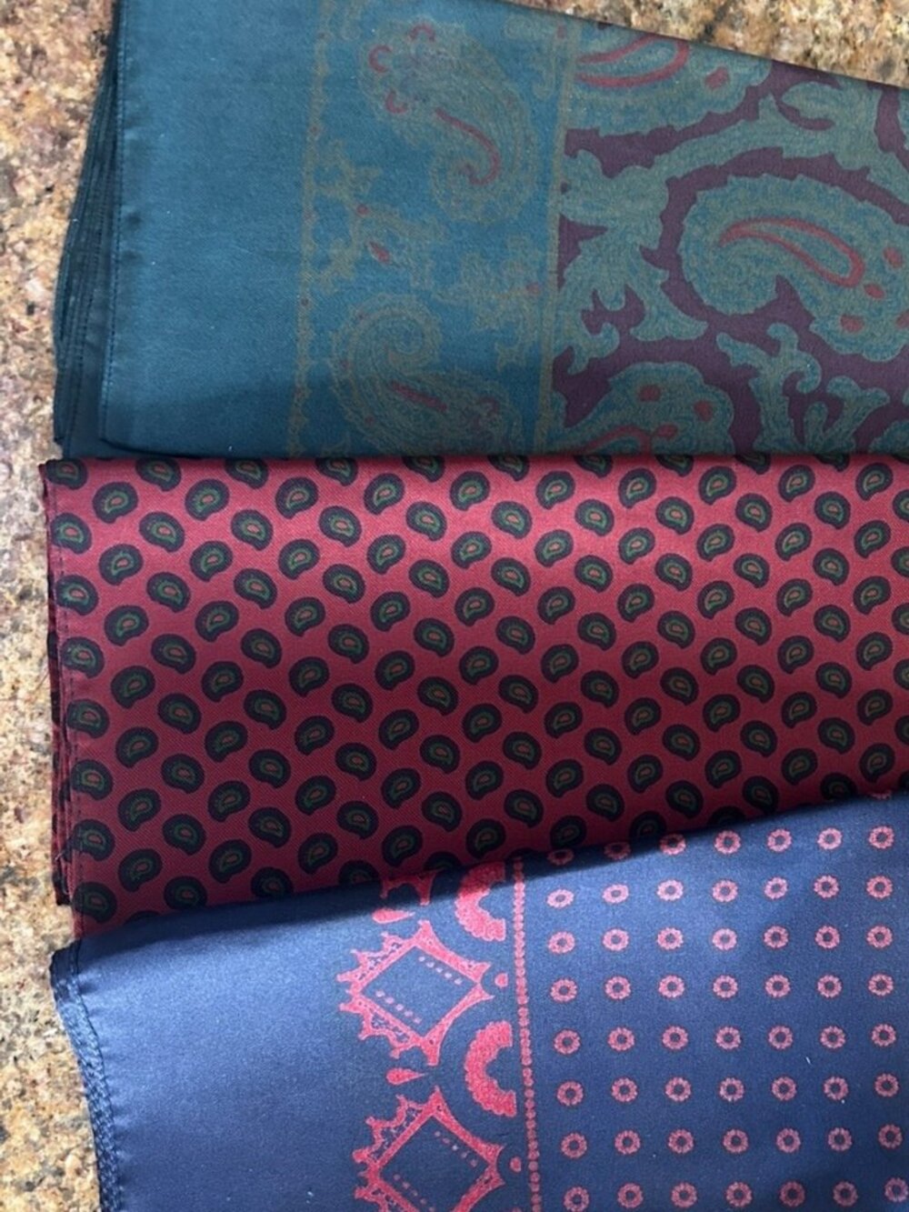 Three Vintage Silk Pocket Squares